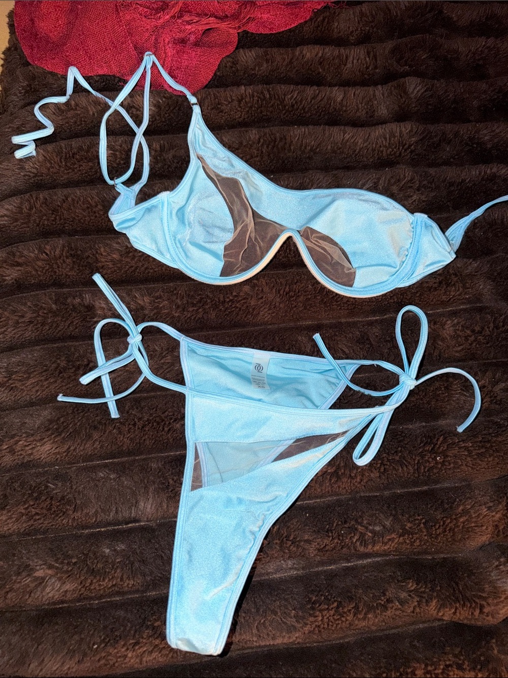 God Save Queens Light Blue Mesh Accent Tie-Side Bikini